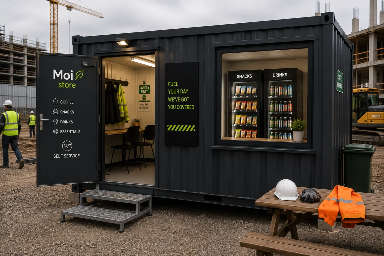 Moi Store-servicepunkt på en byggarbetsplats